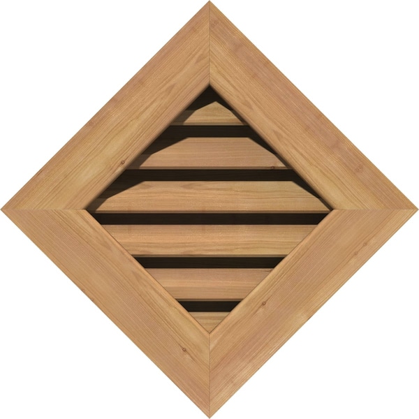 Ekena Millwork Diamond Gable Vent Functional, Western Red Cedar Gable Vent w/ 1" x 4" Flat Trim Frame, 14"W x 14"H - GVWDI14X1401SFUWR