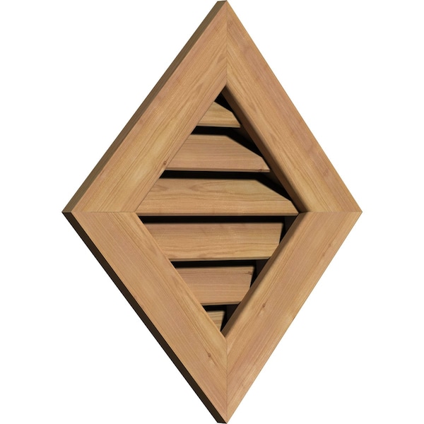 Ekena Millwork Diamond Gable Vent Functional, Western Red Cedar Gable Vent w/ 1" x 4" Flat Trim Frame, 14"W x 14"H - GVWDI14X1401SFUWR