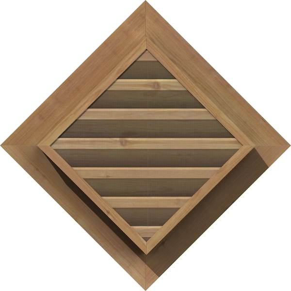 Ekena Millwork Diamond Gable Vent Functional, Western Red Cedar Gable Vent w/ 1" x 4" Flat Trim Frame, 14"W x 14"H - GVWDI14X1401SFUWR
