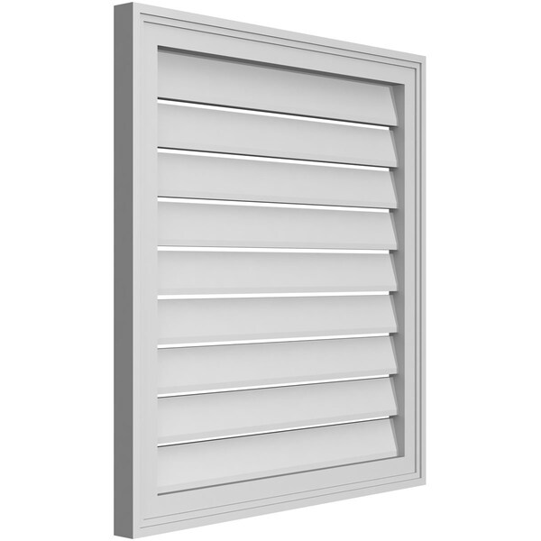 Ekena Millwork Vertical Surface Mount PVC Gable Vent: Functional, w/ 2"W x 1-1/2"P Brickmould Frame, 26"W x 28"H - GVPVE26X2802SF