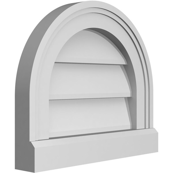 Ekena Millwork Round Top Surface Mount PVC Gable Vent w/ 2"W x 2"P Brickmould Sill Frame, 14"W x 12"H - GVPRT14X1203SN