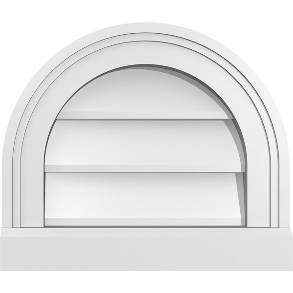 Ekena Millwork Round Top Surface Mount PVC Gable Vent w/ 2"W x 2"P Brickmould Sill Frame, 14"W x 12"H - GVPRT14X1203SN