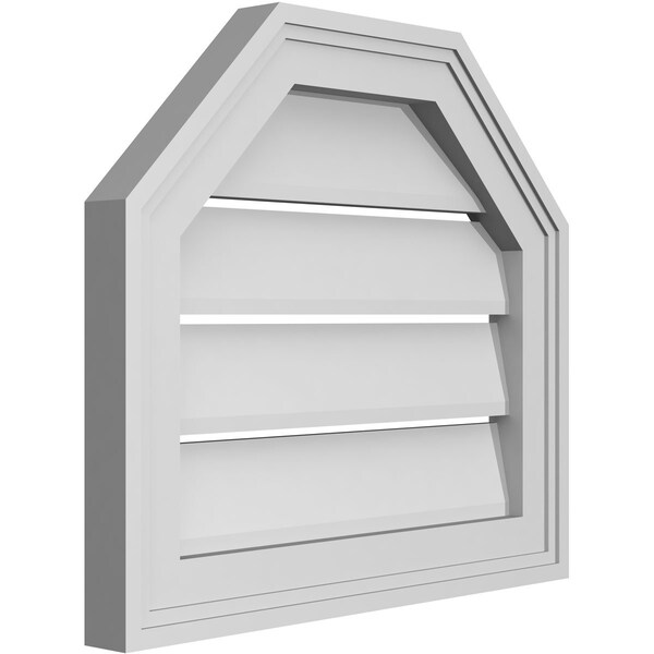 Ekena Millwork Octagonal Top Surface Mount PVC Gable Vent w/ 2"W x 1-1/2"P Brickmould Frame, 18"W x 16"H - GVPOT18X1602SF