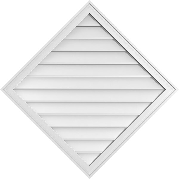 Ekena Millwork Diamond Surface Mount PVC Gable Vent: Functional, w/ 2"W x 1-1/2"P Brickmould Frame, 40"W x 40"H - GVPDI40X4002SF
