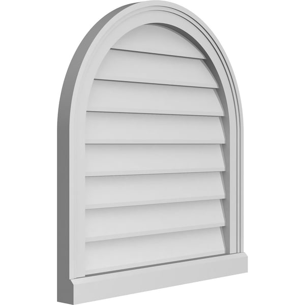 Ekena Millwork Round Top Surface Mount PVC Gable Vent w/ 2"W x 2"P Brickmould Sill Frame, 24"W x 26"H - GVPRT24X2603SN