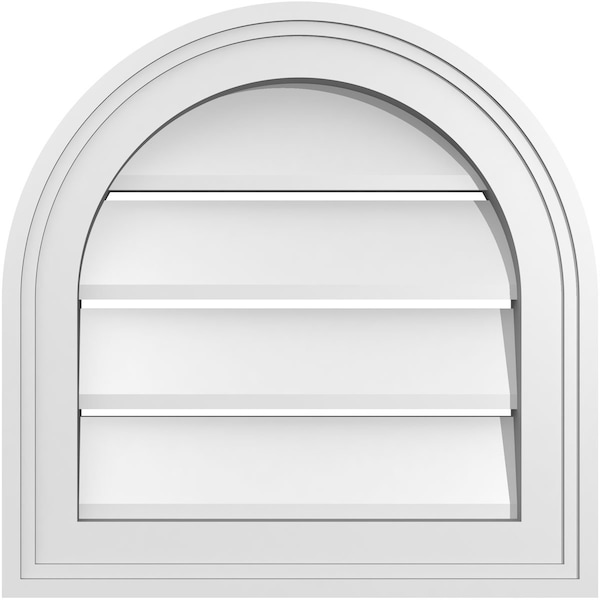 Ekena Millwork Round Top Surface Mount PVC Gable Vent: Functional, w/ 2"W x 1-1/2"P Brickmould Frame, 16"W x 16"H - GVPRT16X1602SF