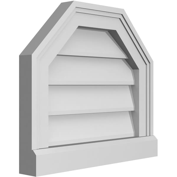 Ekena Millwork Octagonal Top Surface Mount PVC Gable Vent w/ 2"W x 2"P Brickmould Sill Frame, 16"W x 14"H - GVPOT16X1403SN