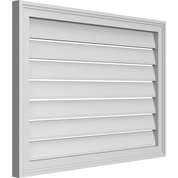 Ekena Millwork Vertical Surface Mount PVC Gable Vent: Functional, w/ 2"W x 1-1/2"P Brickmould Frame, 34"W x 24"H - GVPVE34X2402SF