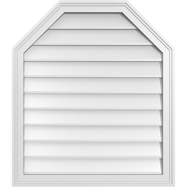 Ekena Millwork Octagonal Top Surface Mount PVC Gable Vent w/ 2"W x 1-1/2"P Brickmould Frame, 28"W x 32"H - GVPOT28X3202SN