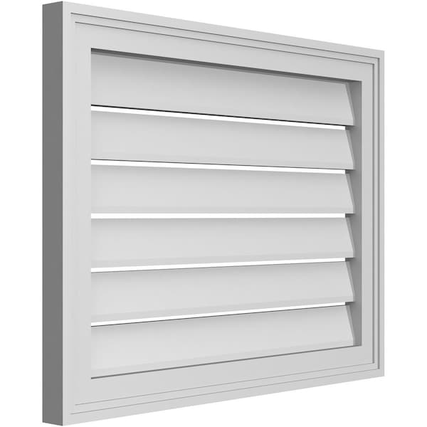 Ekena Millwork Vertical Surface Mount PVC Gable Vent: Functional, w/ 2"W x 1-1/2"P Brickmould Frame, 26"W x 20"H - GVPVE26X2002SF