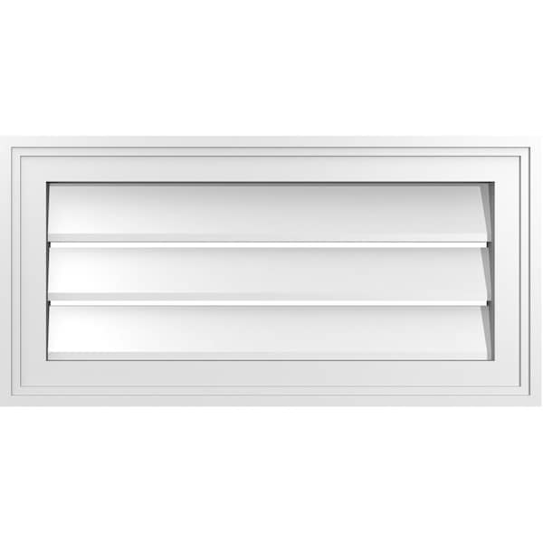 Ekena Millwork Vertical Surface Mount PVC Gable Vent: Functional, w/ 2"W x 1-1/2"P Brickmould Frame, 24"W x 12"H - GVPVE24X1202SF