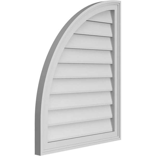 Ekena Millwork Quarter Round Top Left Surface Mount PVC Gable Vent w/ 2"W x 1-1/2"P Brickmould Frame, 24"W x 30"H - GVPQL24X3002SN