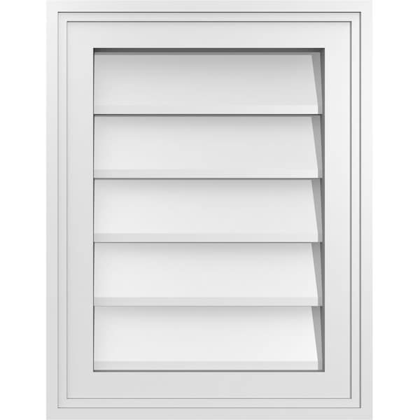 Ekena Millwork Vertical Surface Mount PVC Gable Vnt: Non-Functional, w/2"W x 1-1/2"H, Brickmould Frame, 14"W x 18"H - GVPVE14X1802SN