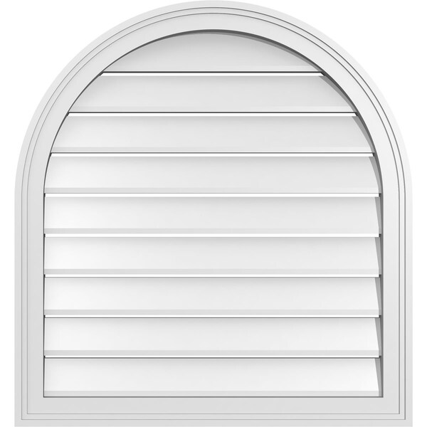 Ekena Millwork Round Top Surface Mount PVC Gable Vent: Functional, w/ 2"W x 1-1/2"P Brickmould Frame, 28"W x 30"H - GVPRT28X3002SF