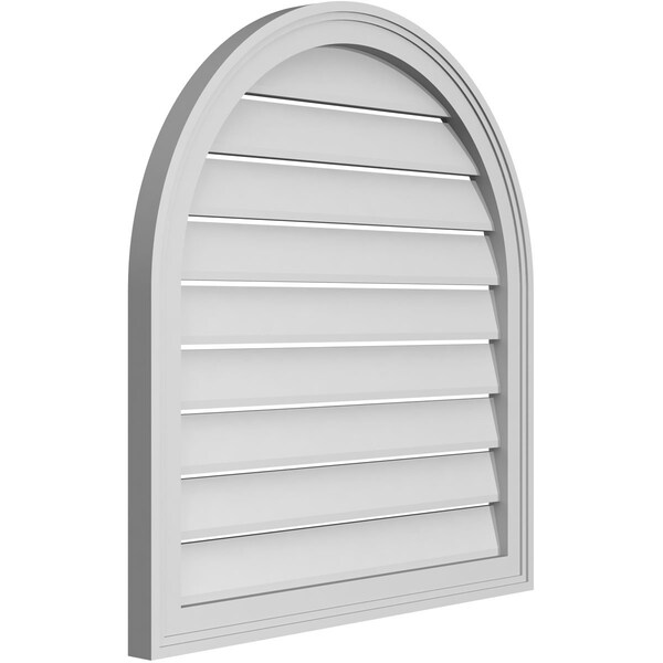 Ekena Millwork Round Top Surface Mount PVC Gable Vent: Functional, w/ 2"W x 1-1/2"P Brickmould Frame, 28"W x 30"H - GVPRT28X3002SF