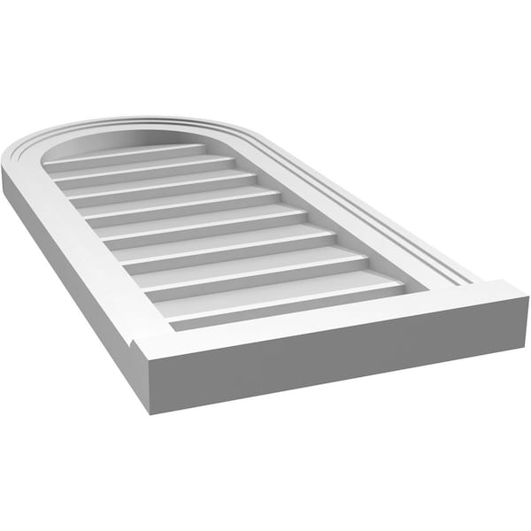 Ekena Millwork Round Top Surface Mount PVC Gable Vent w/ 2"W x 2"P Brickmould Sill Frame, 14"W x 30"H - GVPRT14X3003SN