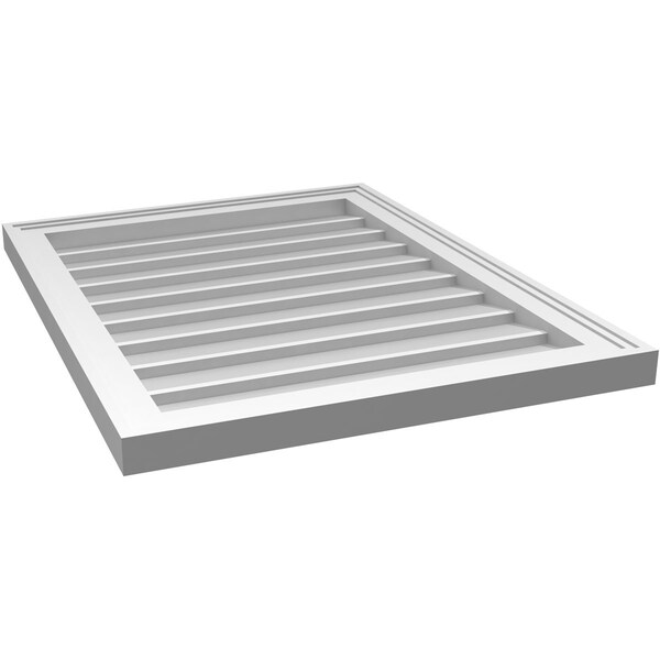 Ekena Millwork Vertical Surface Mount PVC Gable Vnt: Non-Functional, w/2"W x 1-1/2"H, Brickmould Frame, 22"W x 28"H - GVPVE22X2802SN