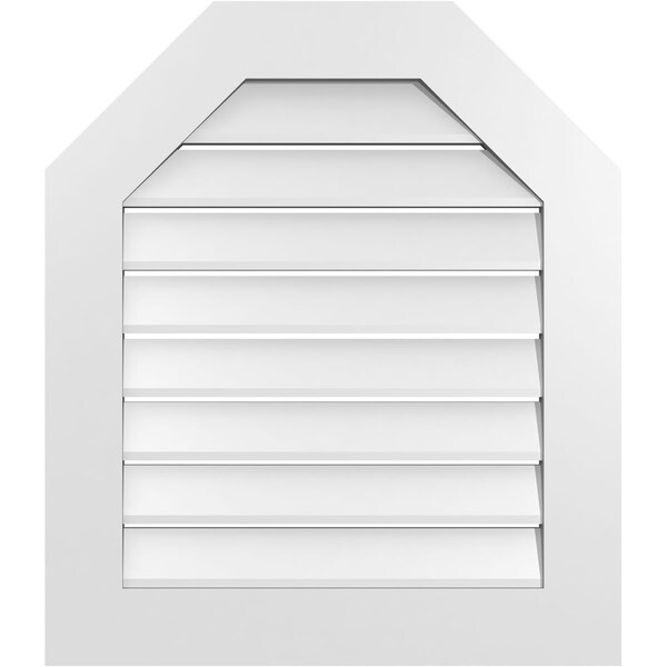 Ekena Millwork Octagonal Top Surface Mount PVC Gable Vent: Functional, w/ 3-1/2"W x 1"P Standard Frame, 26"W x 30"H - GVPOT26X3001SF
