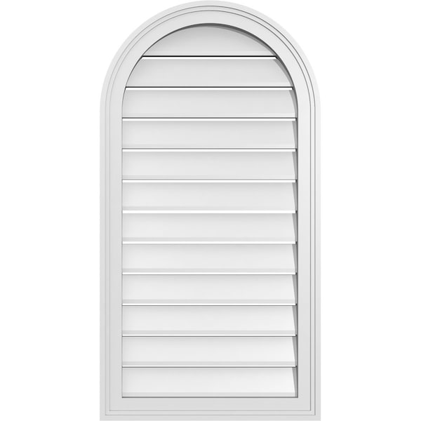 Ekena Millwork Round Top Surface Mount PVC Gable Vent: Functional, w/ 2"W x 1-1/2"P Brickmould Frame, 20"W x 38"H - GVPRT20X3802SF