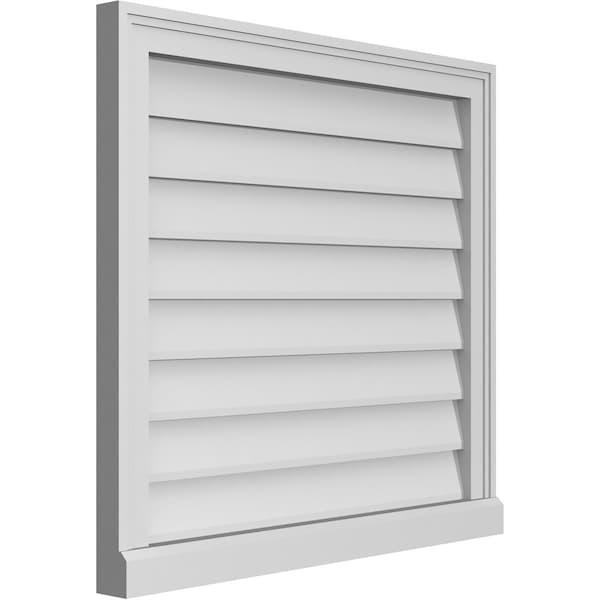 Ekena Millwork Vertical Surface Mount PVC Gable Vent w/ 2"W x 2"H , Brickmould Sill Frame, 28"W x 26"H - GVPVE28X2603SN