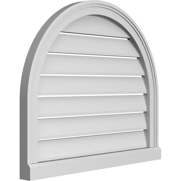 Ekena Millwork Round Top Surface Mount PVC Gable Vent: Functional, w/ 2"W x 2"P Brickmould Sill Frame, 28"W x 24"H - GVPRT28X2403SF