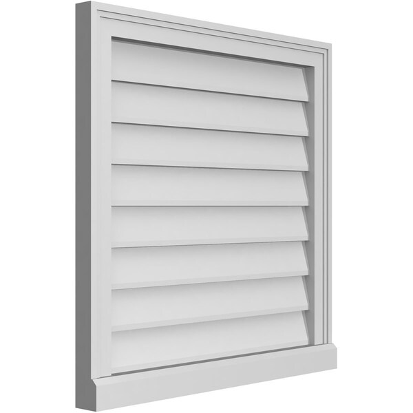 Ekena Millwork Vertical Surface Mount PVC Gable Vent w/ 2"W x 2"H , Brickmould Sill Frame, 26"W x 26"H - GVPVE26X2603SN