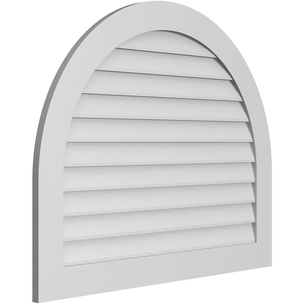 Ekena Millwork Round Top Surface Mount PVC Gable Vent: Non-Functional, w/ 3-1/2"W x 1"P Standard Frame, 42"W x 34"H - GVPRT42X3401SN