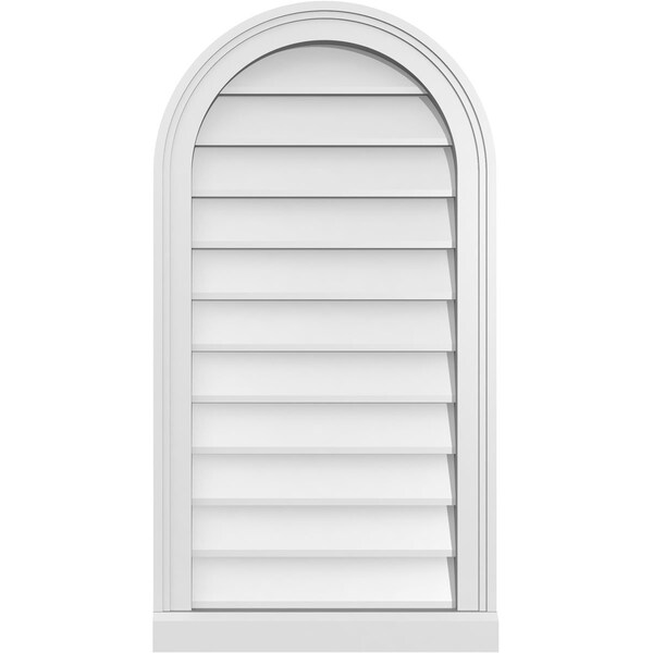 Ekena Millwork Round Top Surface Mount PVC Gable Vent w/ 2"W x 2"P Brickmould Sill Frame, 18"W x 34"H - GVPRT18X3403SN
