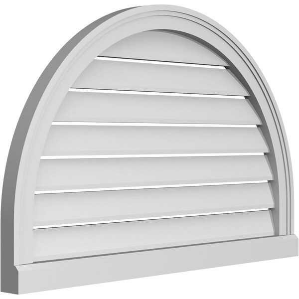 Ekena Millwork Round Top Surface Mount PVC Gable Vent: Functional, w/ 2"W x 2"P Brickmould Sill Frame, 34"W x 22"H - GVPRT34X2203SF