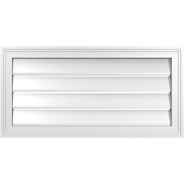 Ekena Millwork Vertical Surface Mount PVC Gable Vent: Functional, w/ 2"W x 1-1/2"P Brickmould Frame, 32"W x 16"H - GVPVE32X1602SF