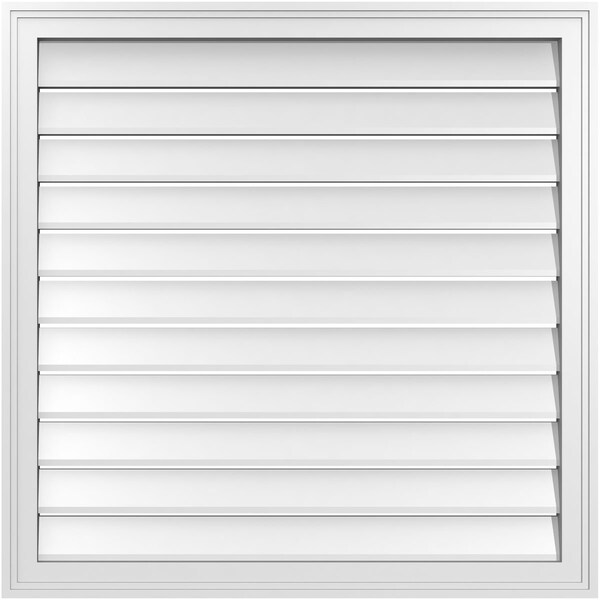 Ekena Millwork Vertical Surface Mount PVC Gable Vent: Functional, w/ 2"W x 1-1/2"P Brickmould Frame, 34"W x 34"H - GVPVE34X3402SF
