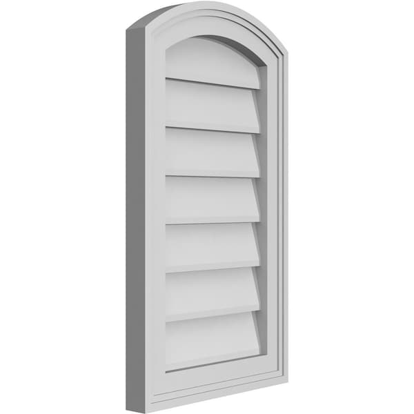 Ekena Millwork Arch Top Surface Mount PVC Gable Vent: Functional, w/ 2"W x 1-1/2"P Brickmould Frame, 14"W x 24"H - GVPAR14X2402SF