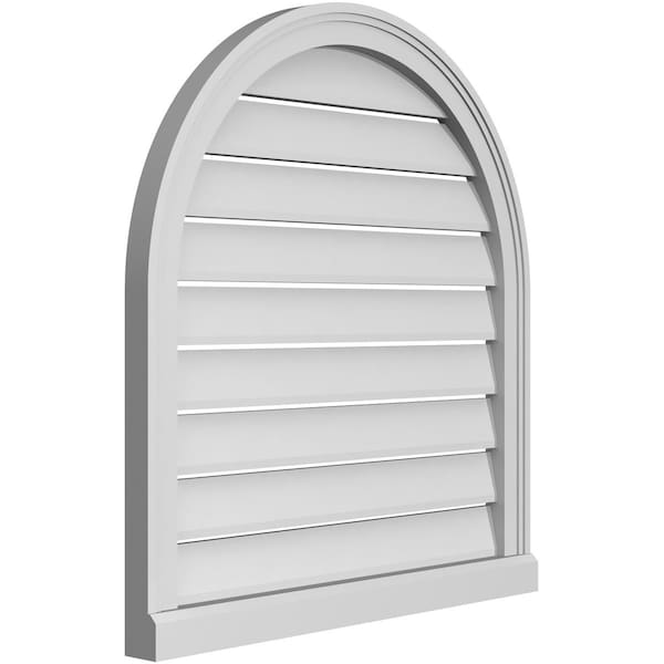 Ekena Millwork Round Top Surface Mount PVC Gable Vent: Functional, w/ 2"W x 2"P Brickmould Sill Frame, 28"W x 30"H - GVPRT28X3003SF