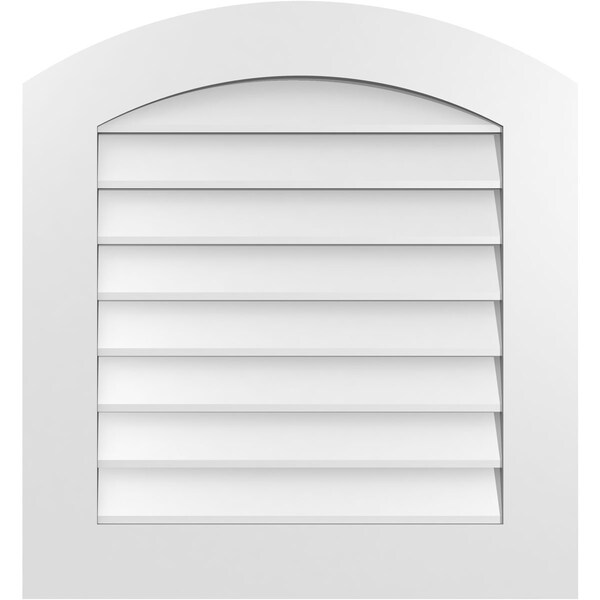 Ekena Millwork Arch Top Surface Mount PVC Gable Vent: Functional, w/ 3-1/2"W x 1"P Standard Frame, 26"W x 28"H - GVPAR26X2801SF