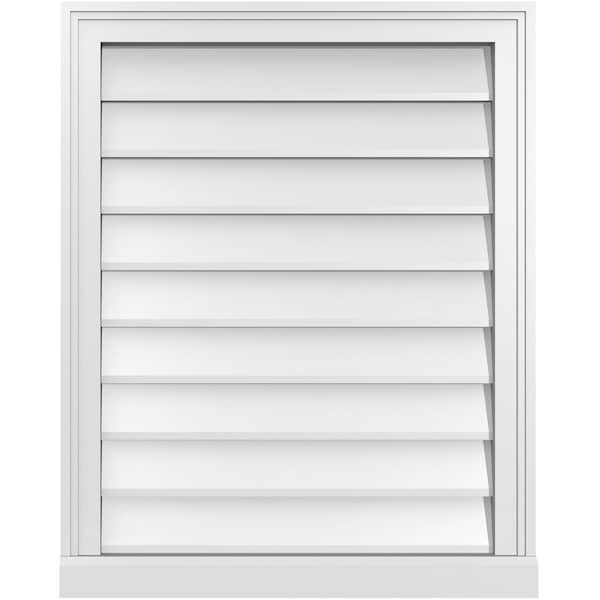 Ekena Millwork Vertical Surface Mount PVC Gable Vent w/ 2"W x 2"H , Brickmould Sill Frame, 24"W x 30"H - GVPVE24X3003SN