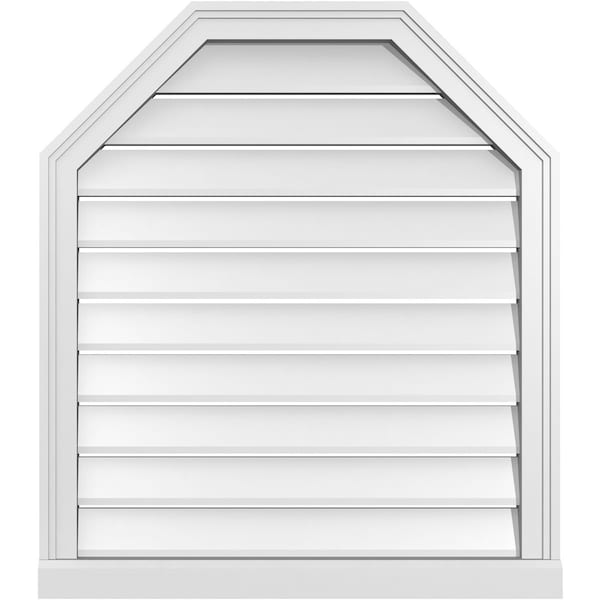 Ekena Millwork Octagonal Top Surface Mount PVC Gable Vent w/ 2"W x 2"P Brickmould Sill Frame, 28"W x 32"H - GVPOT28X3203SF