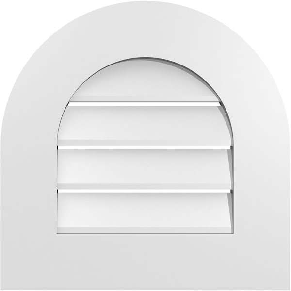 Ekena Millwork Round Top Surface Mount PVC Gable Vent: Functional, w/ 3-1/2"W x 1"P Standard Frame, 18"W x 18"H - GVPRT18X1801SF