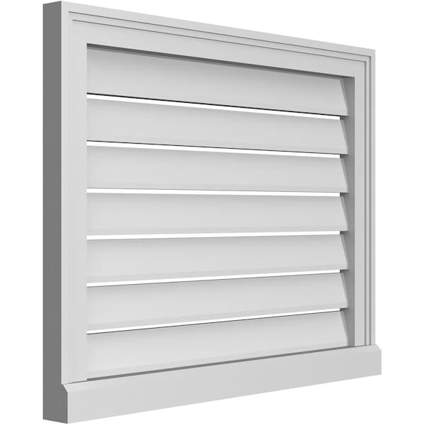Ekena Millwork Vertical Surface Mount PVC Gable Vent: Functional, w/ 2"W x 2"P Brickmould Sill Frame, 28"W x 22"H - GVPVE28X2203SF
