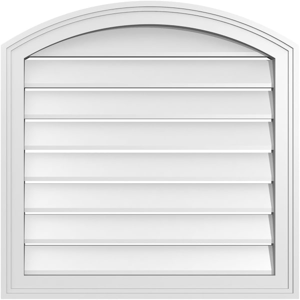 Ekena Millwork Arch Top Surface Mount PVC Gable Vent: Non-Functional, w/2"W x 1-1/2"P Brickmould Frame, 24"W x 42"H - GVPAR24X4202SN
