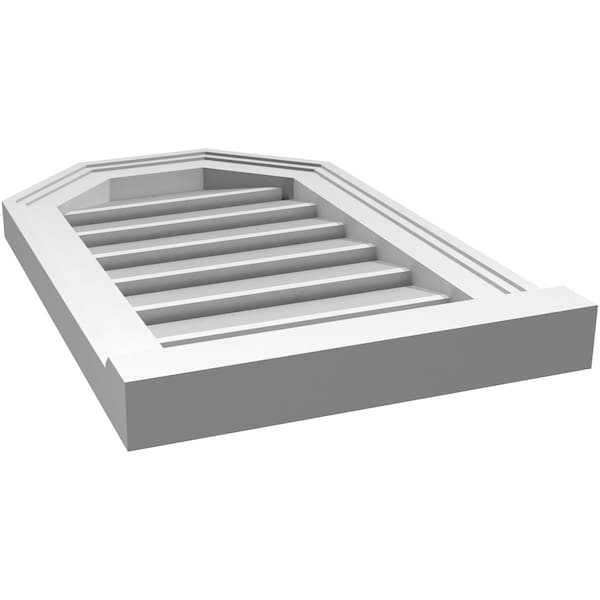 Ekena Millwork Octagonal Top Surface Mount PVC Gable Vent w/ 2"W x 2"P Brickmould Sill Frame, 14"W x 22"H - GVPOT14X2203SF