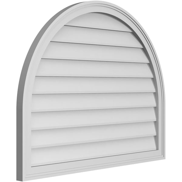Ekena Millwork Round Top Surface Mount PVC Gable Vent w/ 2"W x 1-1/2"P Brickmould Frame, 38"W x 30"H - GVPRT38X3002SN