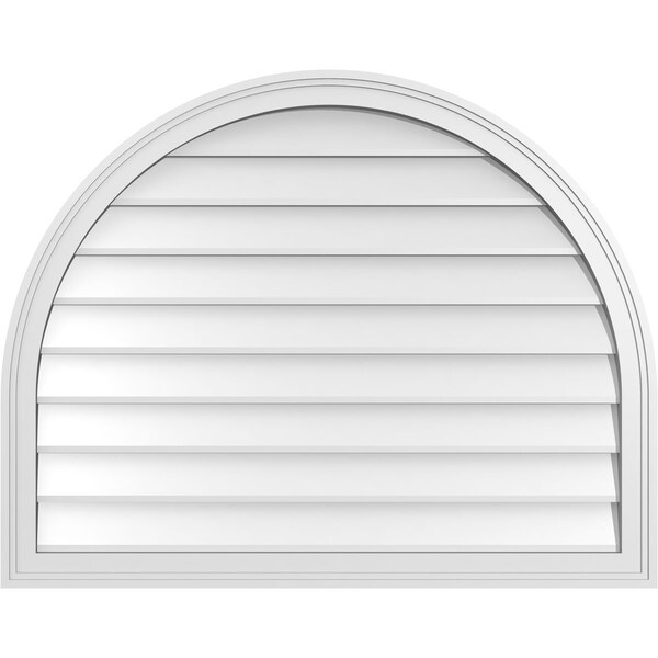 Ekena Millwork Round Top Surface Mount PVC Gable Vent w/ 2"W x 1-1/2"P Brickmould Frame, 38"W x 30"H - GVPRT38X3002SN