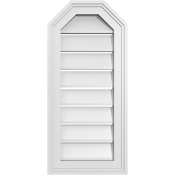 Ekena Millwork Octagonal Top Surface Mount PVC Gable Vent w/ 2"W x 1-1/2"P Brickmould Frame, 12"W x 26"H - GVPOT12X2602SF