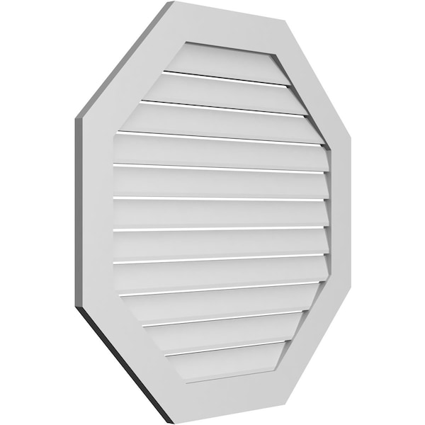 Ekena Millwork Octagonal Surface Mount PVC Gable Vent: Functional, w/ 3-1/2"W x 1"P Standard Frame, 38"W x 38"H - GVPOC38X3801SF