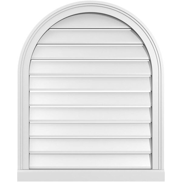 Ekena Millwork Round Top Surface Mount PVC Gable Vent: Functional, w/ 2"W x 2"P Brickmould Sill Frame, 26"W x 32"H - GVPRT26X3203SF