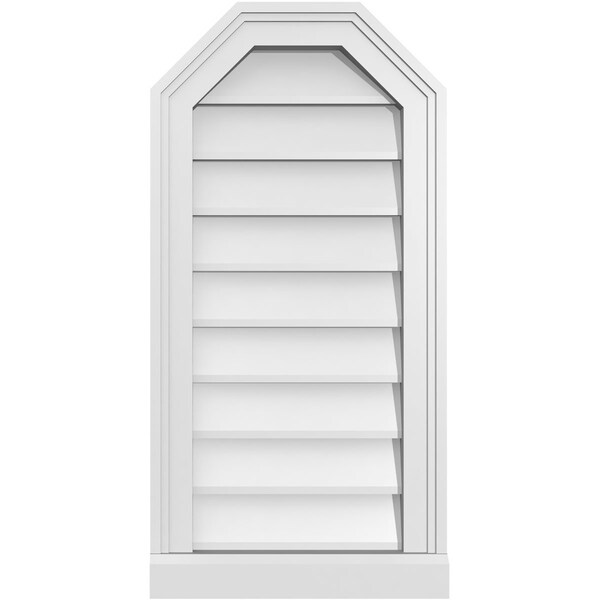 Ekena Millwork Octagonal Top Surface Mount PVC Gable Vent w/ 2"W x 2"P Brickmould Sill Frame, 14"W x 28"H - GVPOT14X2803SN