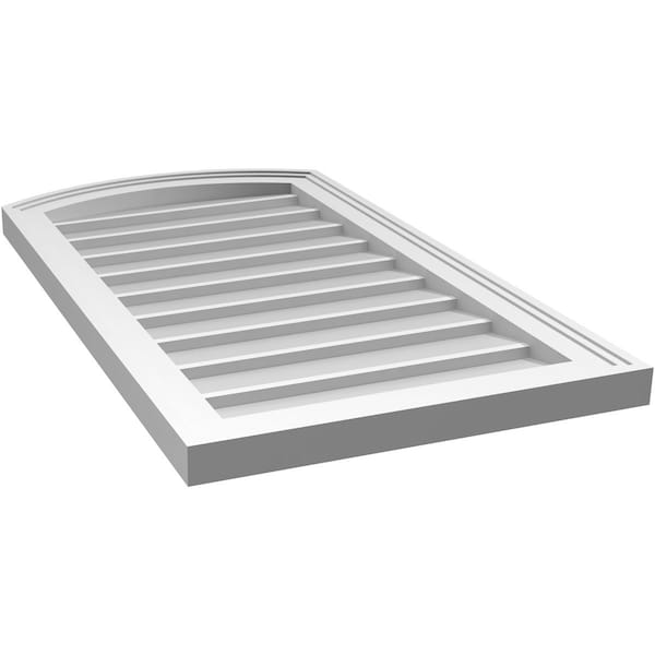 Ekena Millwork Arch Top Surface Mount PVC Gable Vent: Functional, w/ 2"W x 1-1/2"P Brickmould Frame, 18"W x 32"H - GVPAR18X3202SF