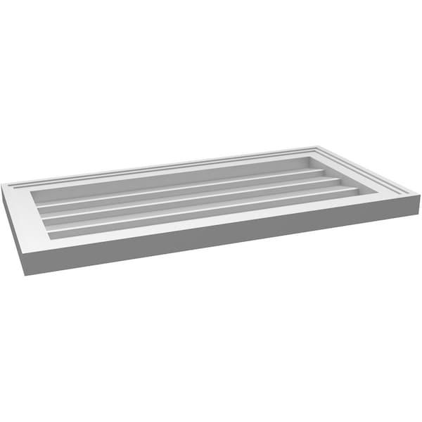 Ekena Millwork Vertical Surface Mount PVC Gable Vnt: Non-Functional, w/2"W x 1-1/2"H, Brickmould Frame, 28"W x 14"H - GVPVE28X1402SN