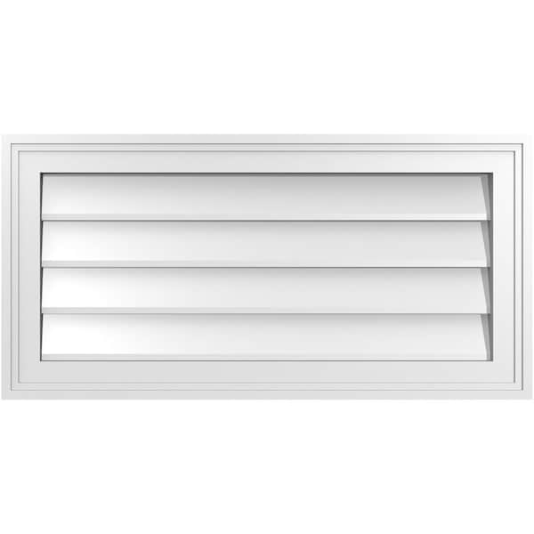 Ekena Millwork Vertical Surface Mount PVC Gable Vnt: Non-Functional, w/2"W x 1-1/2"H, Brickmould Frame, 28"W x 14"H - GVPVE28X1402SN