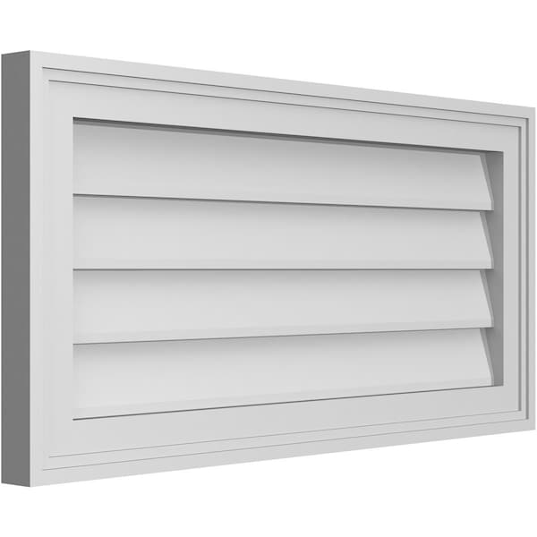 Ekena Millwork Vertical Surface Mount PVC Gable Vnt: Non-Functional, w/2"W x 1-1/2"H, Brickmould Frame, 28"W x 14"H - GVPVE28X1402SN